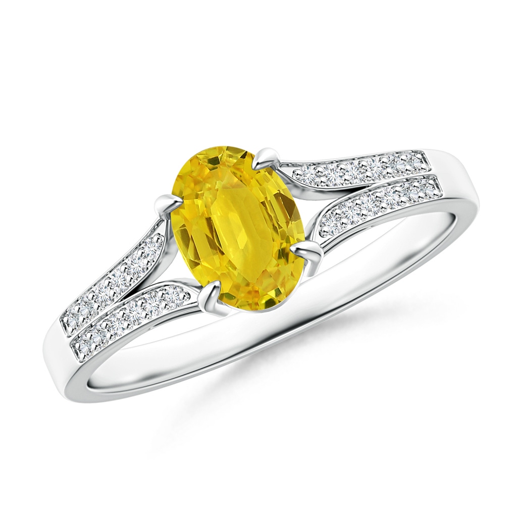 7x5mm AAA Vintage Style Solitaire Oval Yellow Sapphire Split Shank Ring in White Gold