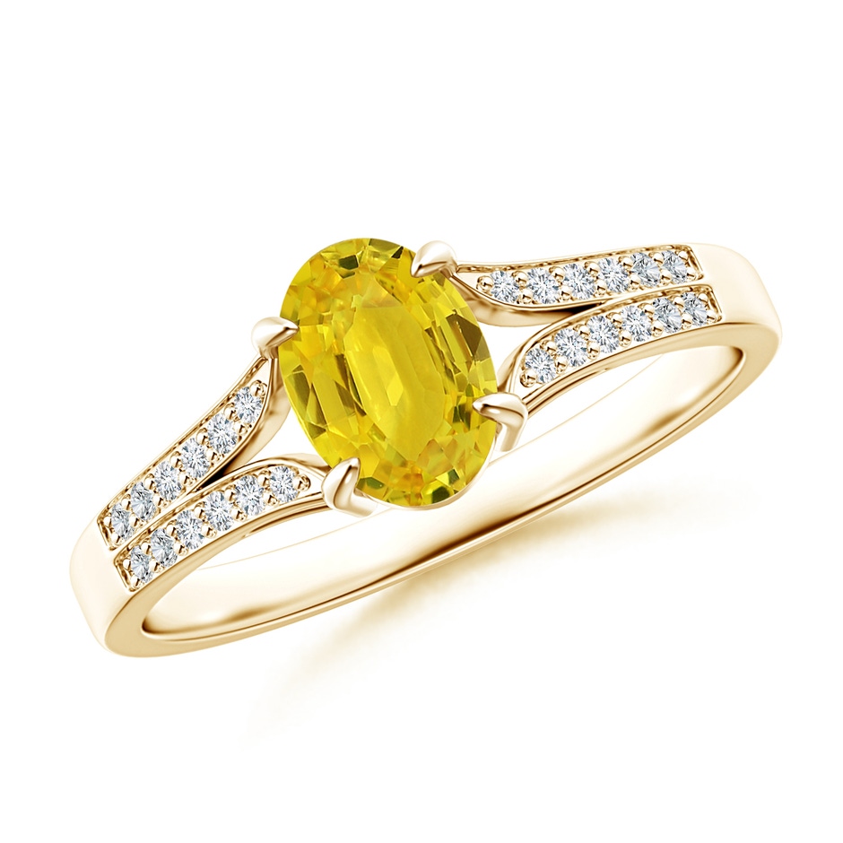 7x5mm AAA Vintage Style Solitaire Oval Yellow Sapphire Split Shank Ring in Yellow Gold 