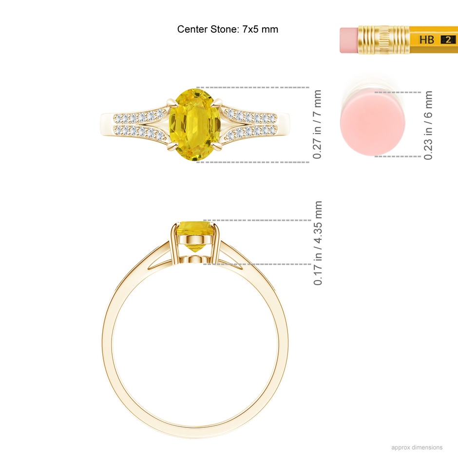 7x5mm AAA Vintage Style Solitaire Oval Yellow Sapphire Split Shank Ring in Yellow Gold ruler