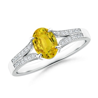 7x5mm AAAA Vintage Style Solitaire Oval Yellow Sapphire Split Shank Ring in White Gold