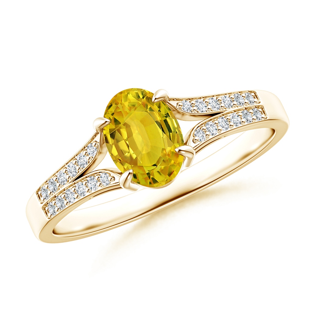 7x5mm AAAA Vintage Style Solitaire Oval Yellow Sapphire Split Shank Ring in Yellow Gold