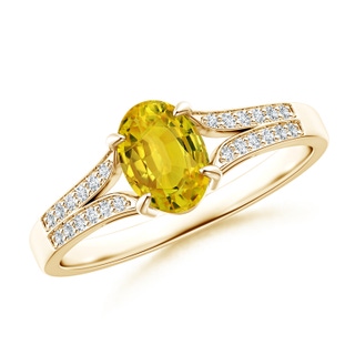 7x5mm AAAA Vintage Style Solitaire Oval Yellow Sapphire Split Shank Ring in Yellow Gold