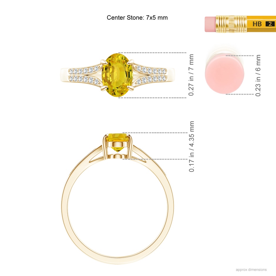 7x5mm AAAA Vintage Style Solitaire Oval Yellow Sapphire Split Shank Ring in Yellow Gold ruler