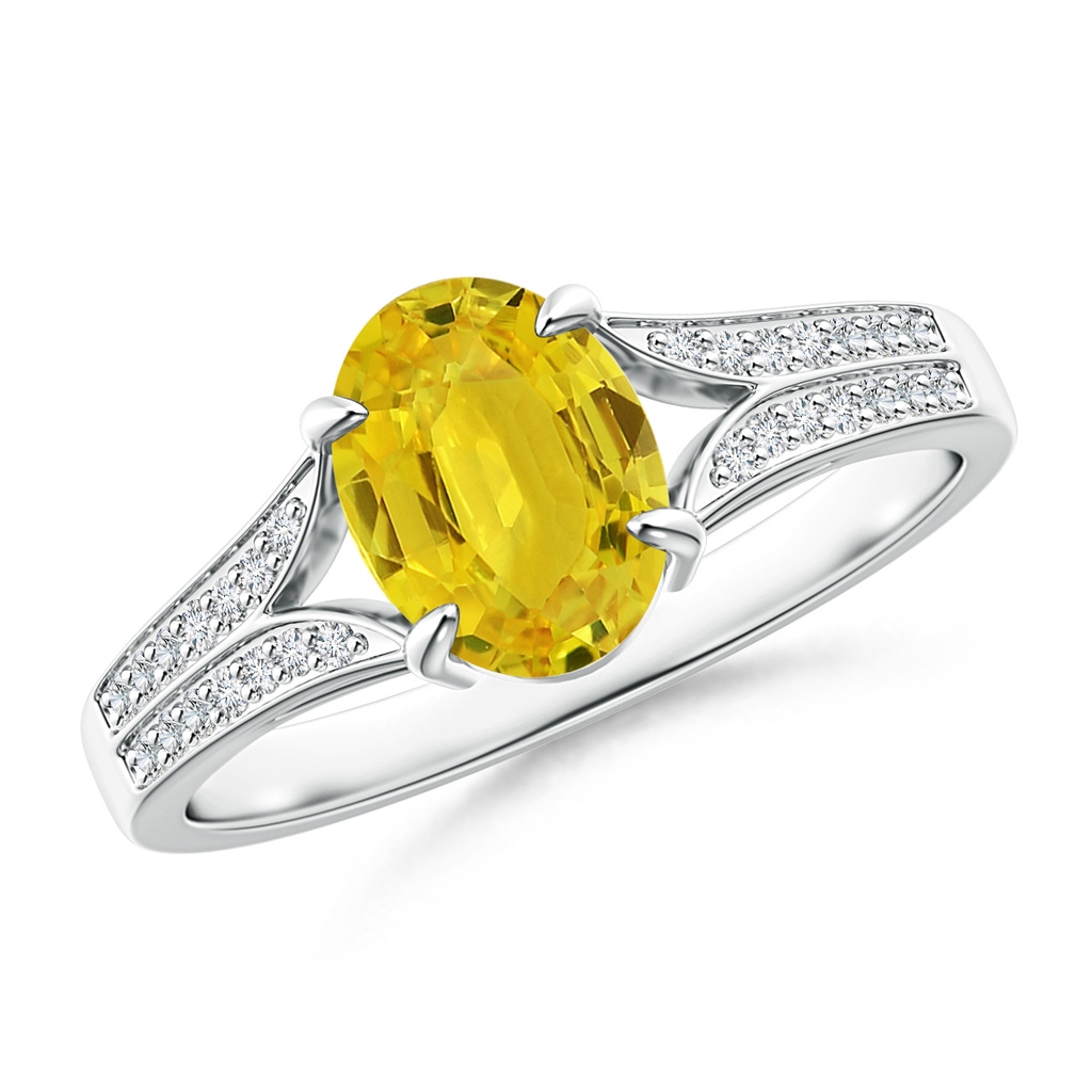 8x6mm AAA Vintage Style Solitaire Oval Yellow Sapphire Split Shank Ring in White Gold