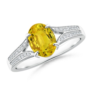 8x6mm AAAA Vintage Style Solitaire Oval Yellow Sapphire Split Shank Ring in P950 Platinum