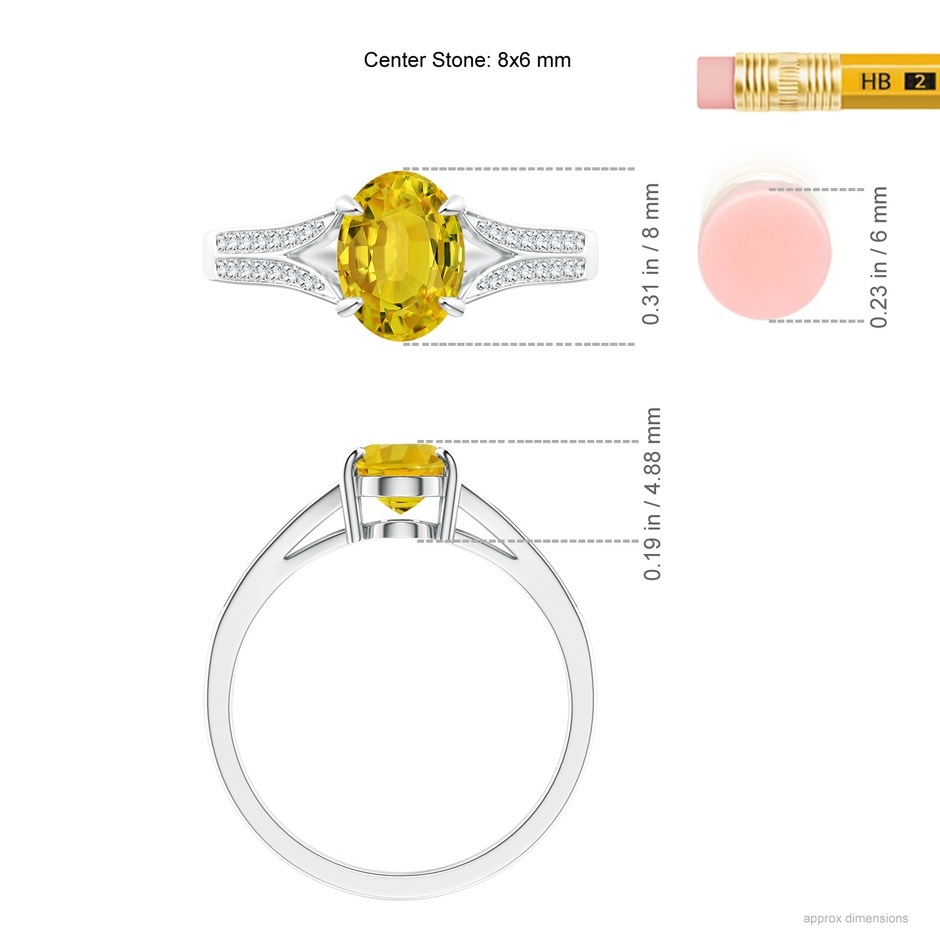 8x6mm AAAA Vintage Style Solitaire Oval Yellow Sapphire Split Shank Ring in P950 Platinum ruler