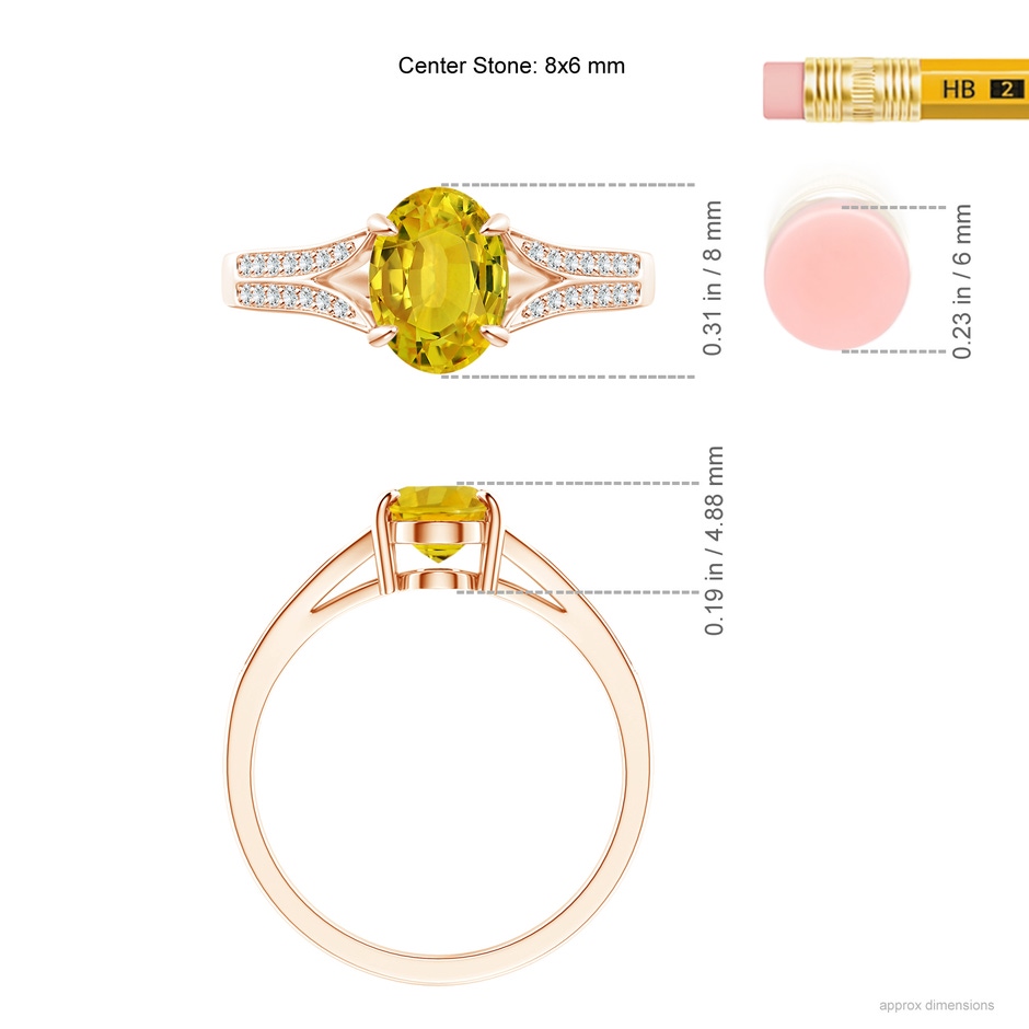 8x6mm AAAA Vintage Style Solitaire Oval Yellow Sapphire Split Shank Ring in Rose Gold ruler