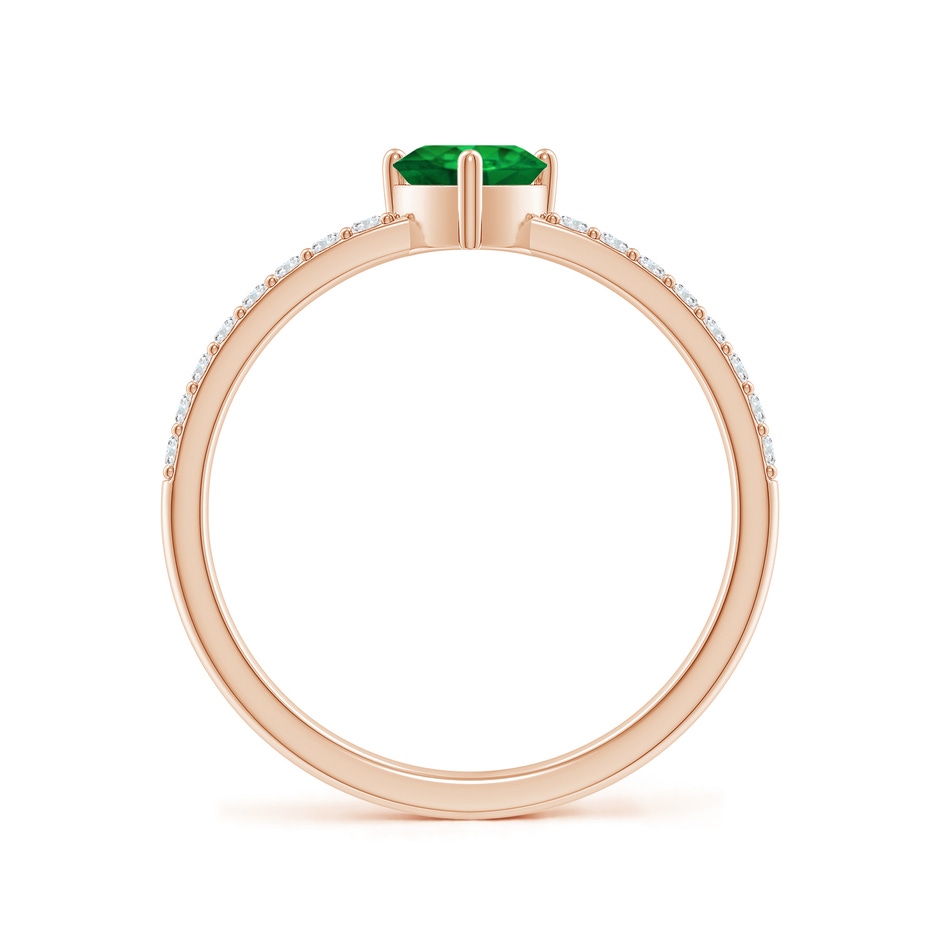 5mm AAA 3-Prong-Set Heart Emerald Ring With Diamond Accents in 9K Rose Gold side-1