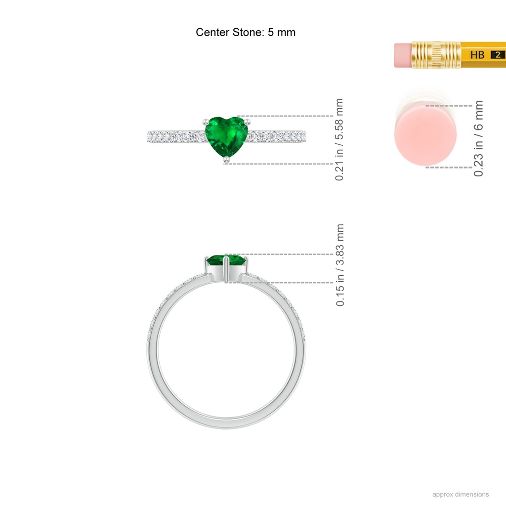 5mm AAAA 3-Prong-Set Heart Emerald Ring With Diamond Accents in White Gold Ruler