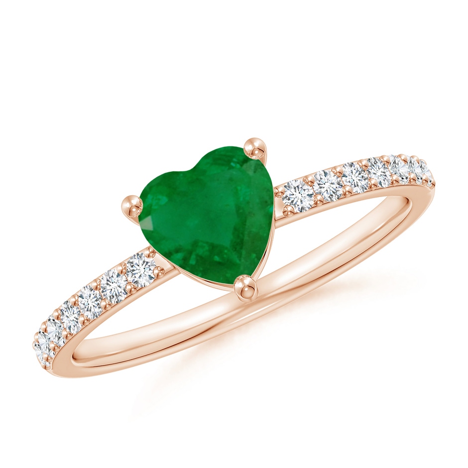 6mm A 3-Prong-Set Heart Emerald Ring With Diamond Accents in Rose Gold 