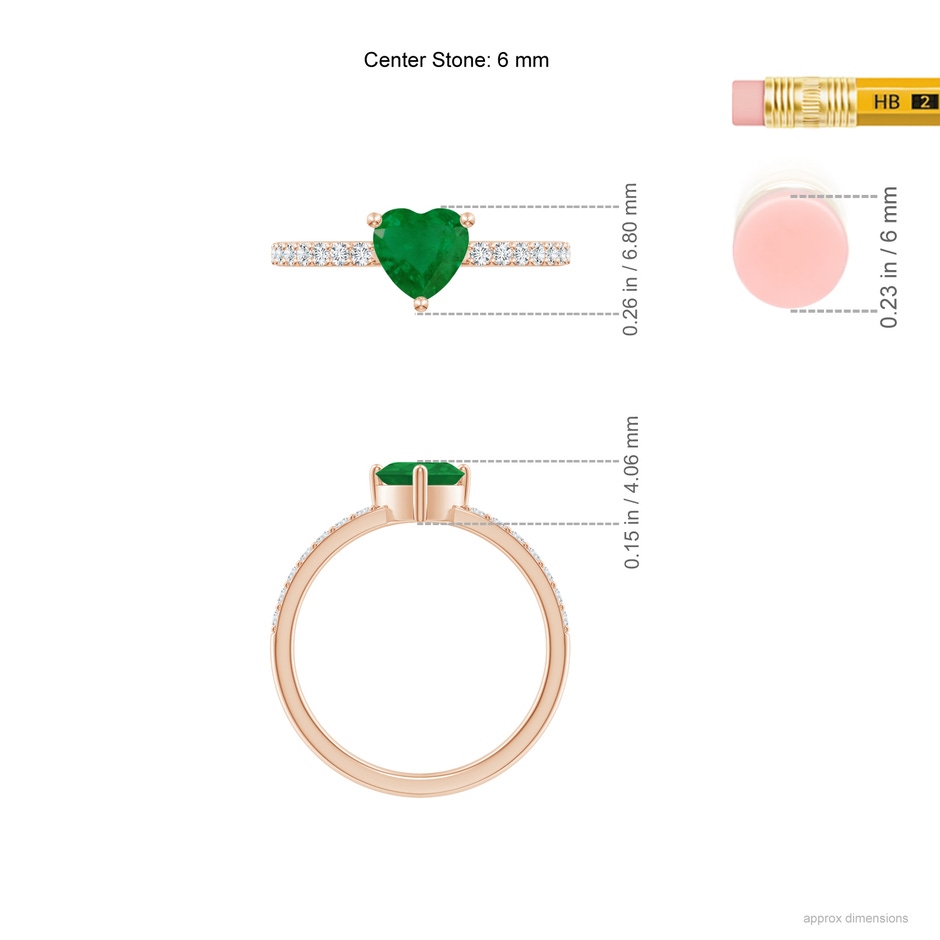 6mm A 3-Prong-Set Heart Emerald Ring With Diamond Accents in Rose Gold ruler
