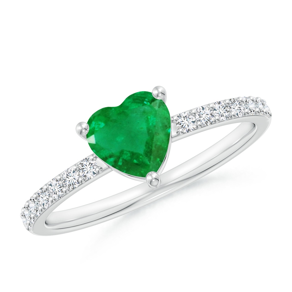 6mm AA 3-Prong-Set Heart Emerald Ring With Diamond Accents in P950 Platinum 