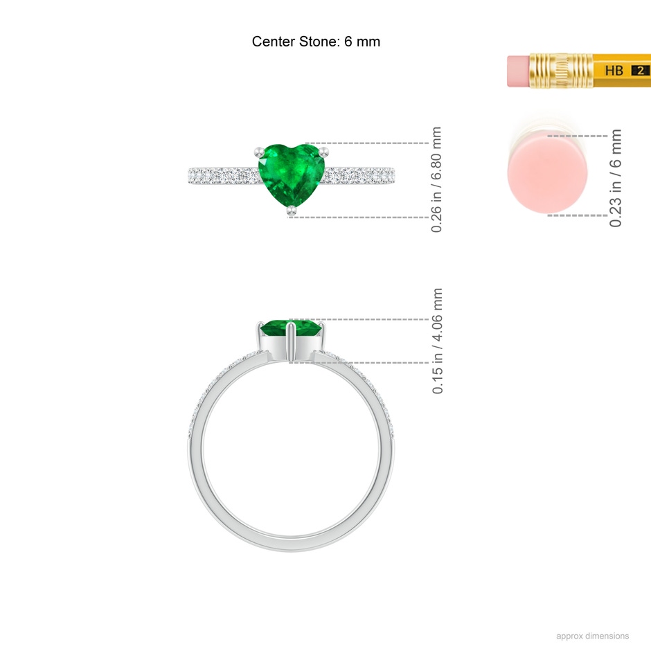 6mm AAA 3-Prong-Set Heart Emerald Ring With Diamond Accents in White Gold ruler