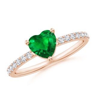 6mm AAAA 3-Prong-Set Heart Emerald Ring With Diamond Accents in 9K Rose Gold