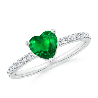 6mm AAAA 3-Prong-Set Heart Emerald Ring With Diamond Accents in P950 Platinum