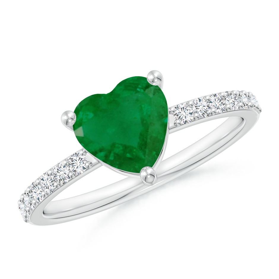 7mm A 3-Prong-Set Heart Emerald Ring With Diamond Accents in White Gold 