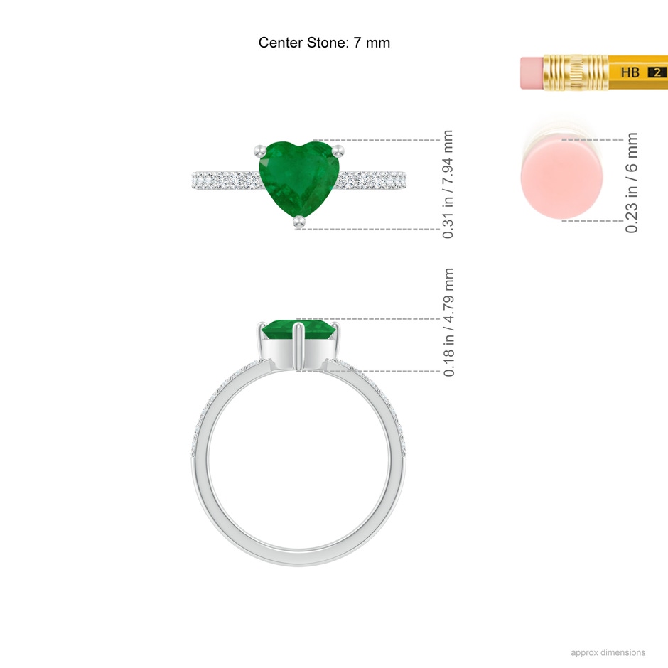 7mm A 3-Prong-Set Heart Emerald Ring With Diamond Accents in White Gold ruler