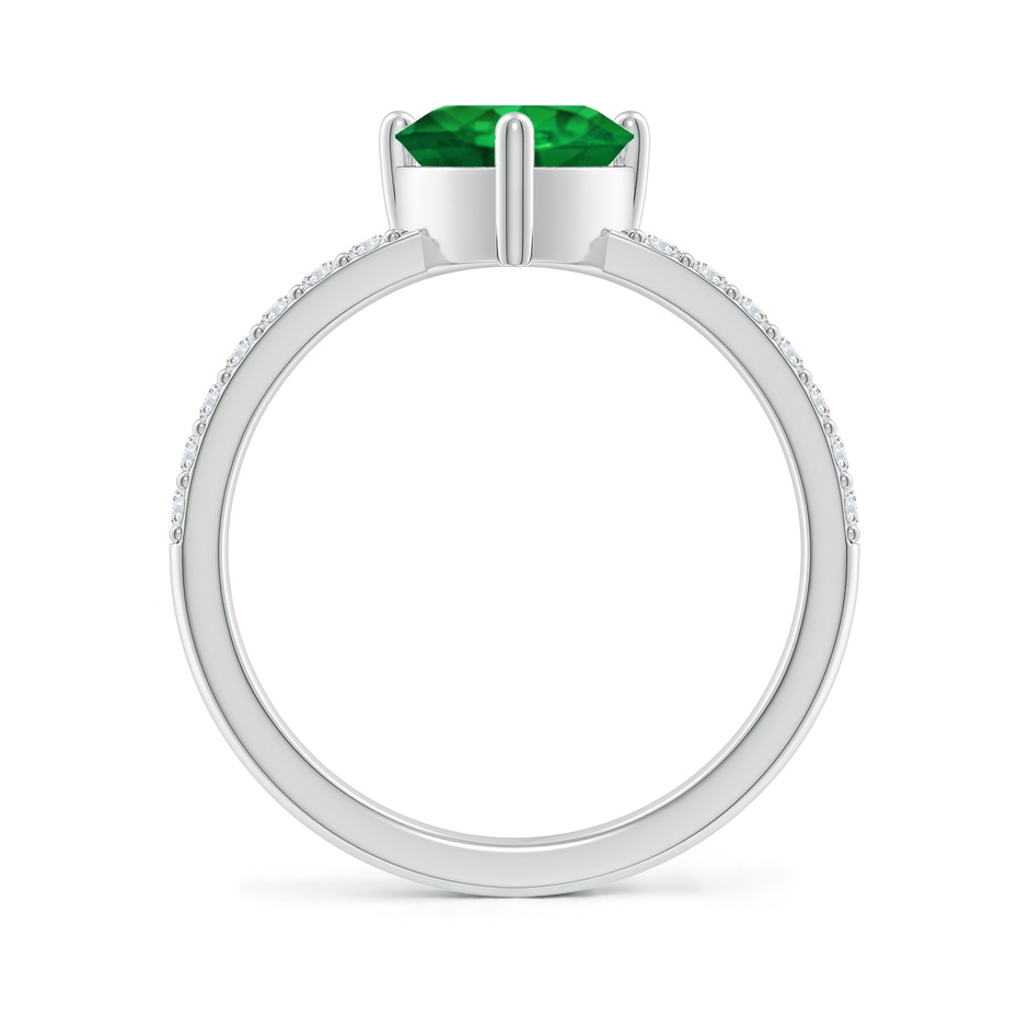 7mm AAA 3-Prong-Set Heart Emerald Ring With Diamond Accents in P950 Platinum side-1