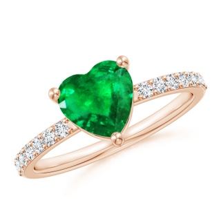 7mm AAA 3-Prong-Set Heart Emerald Ring With Diamond Accents in Rose Gold