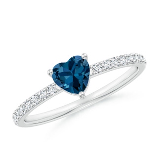 5mm AAA Heart London Blue Topaz Ring with Diamond Accents in White Gold