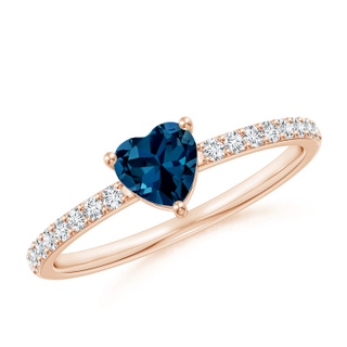 5mm AAAA Heart London Blue Topaz Ring with Diamond Accents in 9K Rose Gold