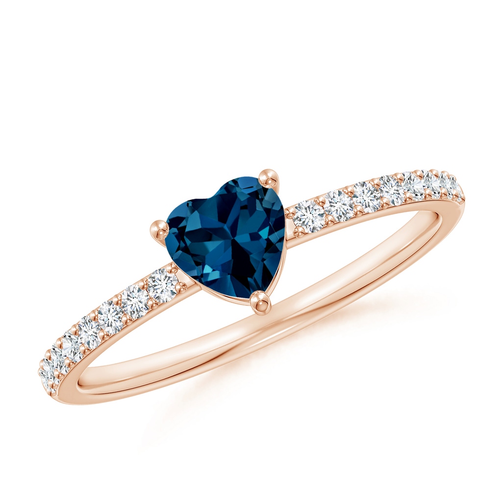 5mm AAAA Heart London Blue Topaz Ring with Diamond Accents in Rose Gold