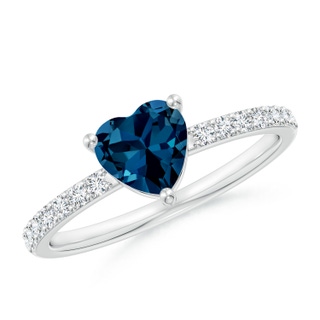 6mm AAAA Heart London Blue Topaz Ring with Diamond Accents in P950 Platinum