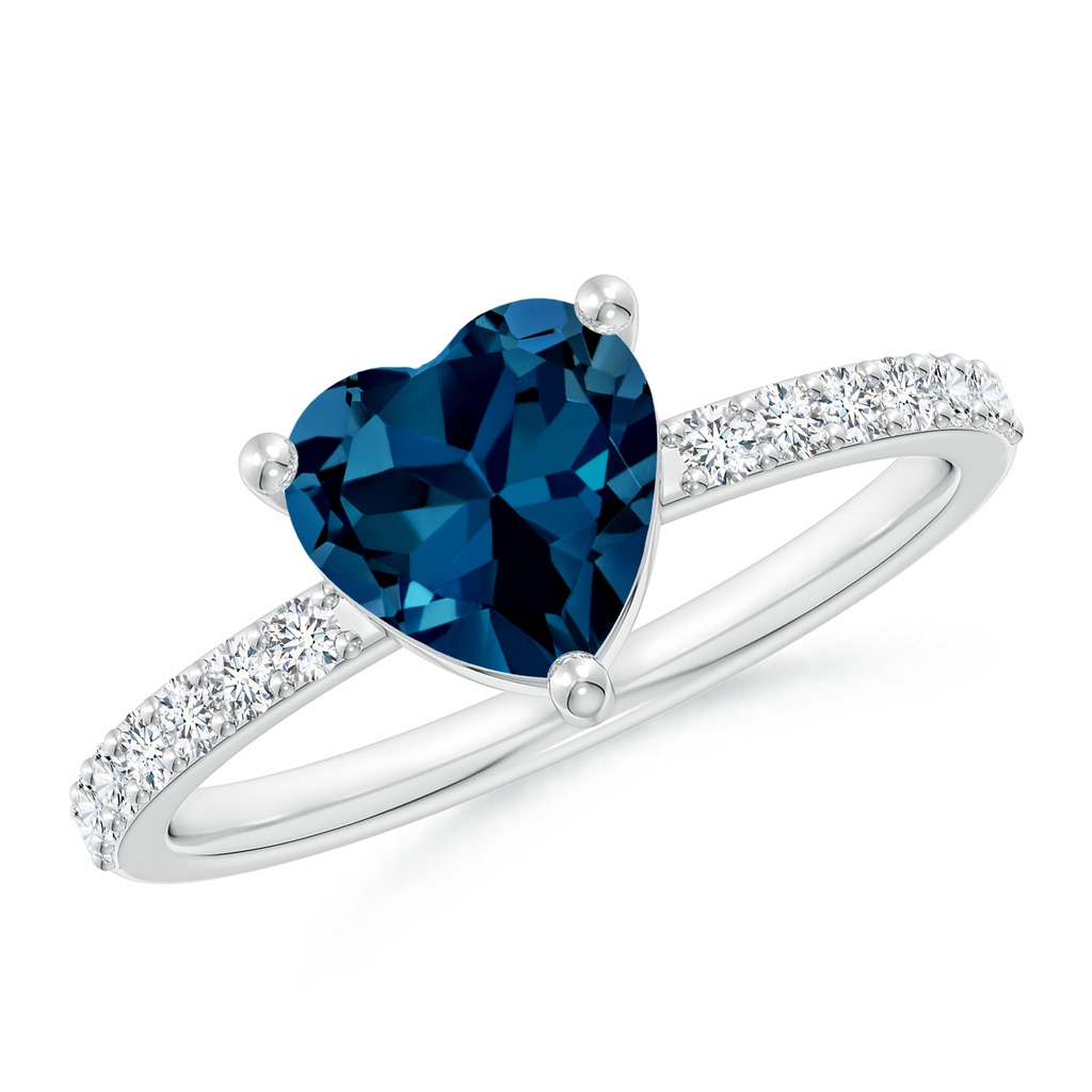 7mm AAAA Heart London Blue Topaz Ring with Diamond Accents in White Gold