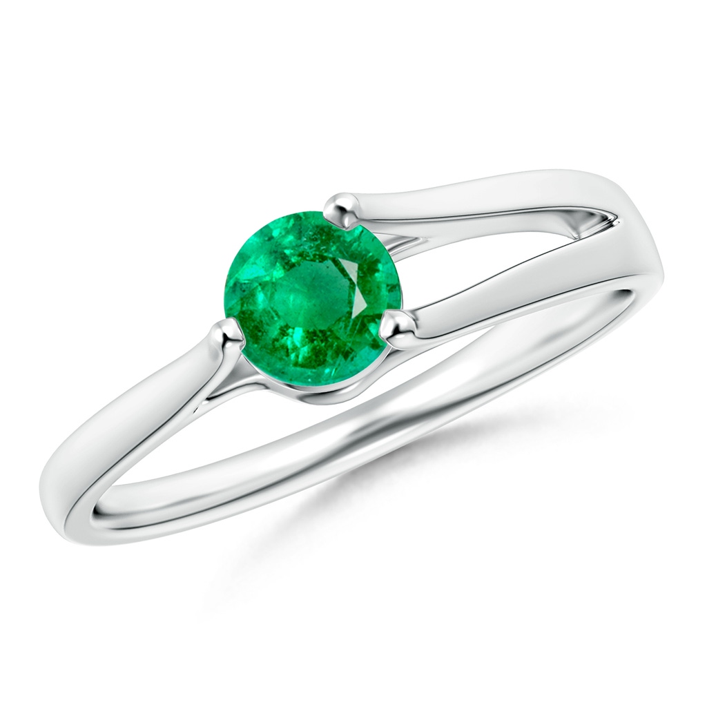 5mm AAA One Sided Split Shank Round Emerald Solitaire Ring in P950 Platinum