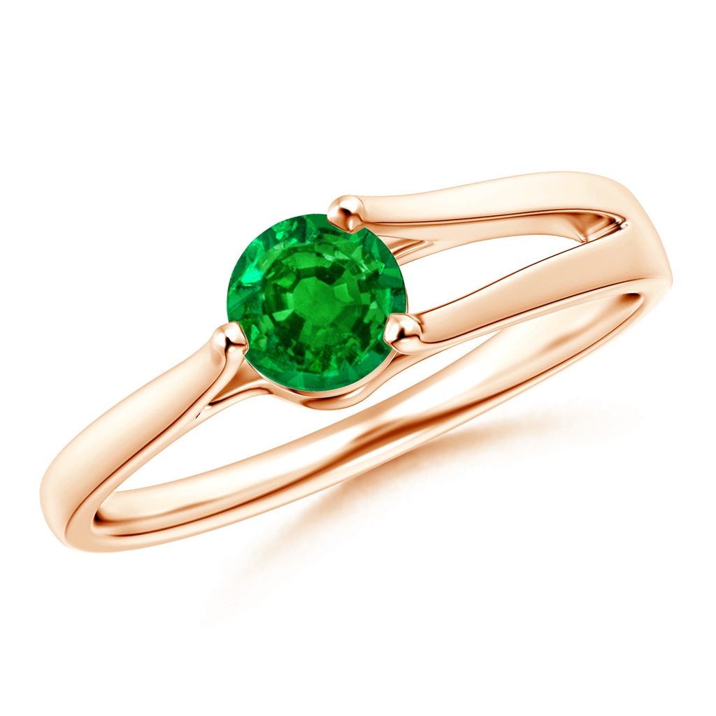 5mm AAAA One Sided Split Shank Round Emerald Solitaire Ring in Rose Gold