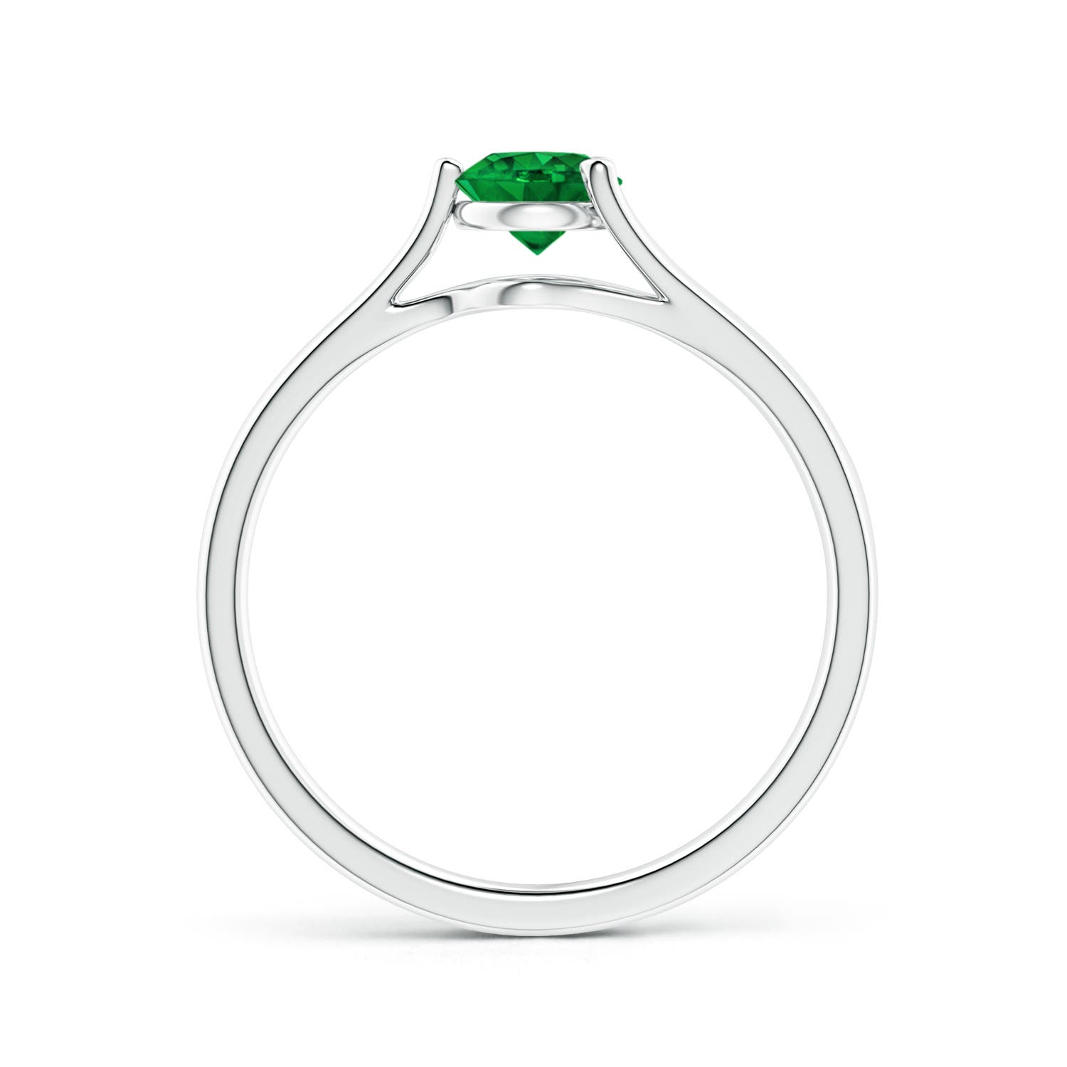 5mm AAAA One Sided Split Shank Round Emerald Solitaire Ring in White Gold