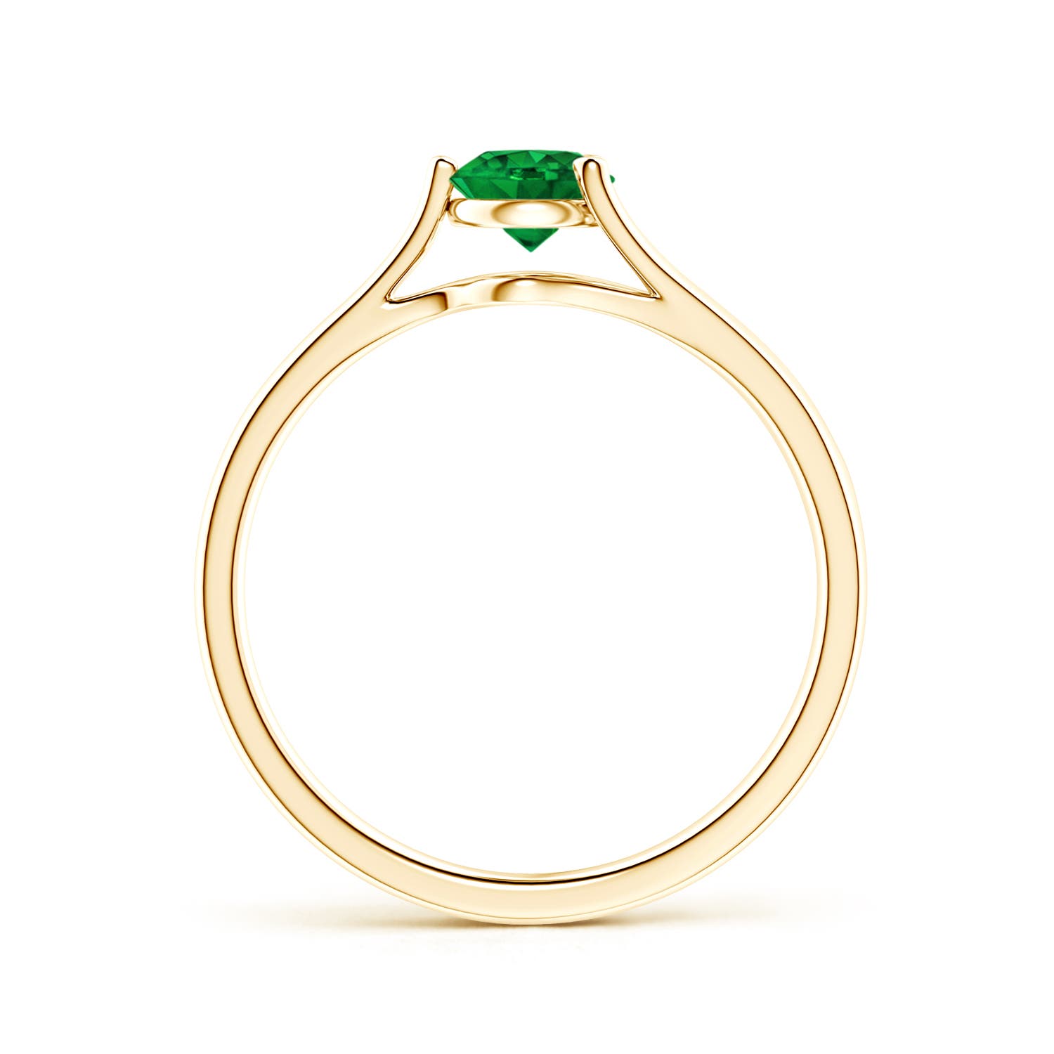 5mm AAAA One Sided Split Shank Round Emerald Solitaire Ring in Yellow Gold - side 3