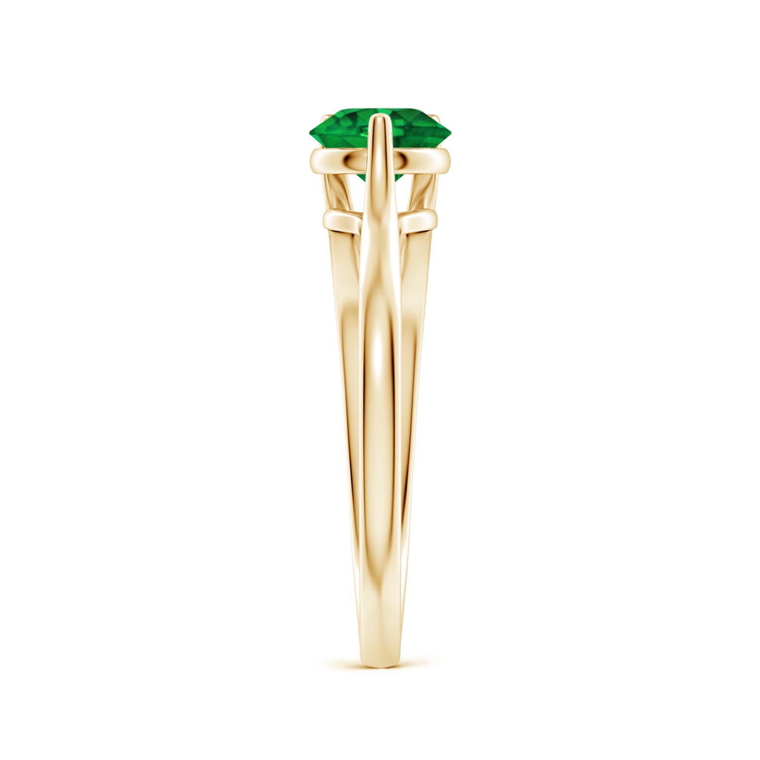 5mm AAAA One Sided Split Shank Round Emerald Solitaire Ring in Yellow Gold - side 6