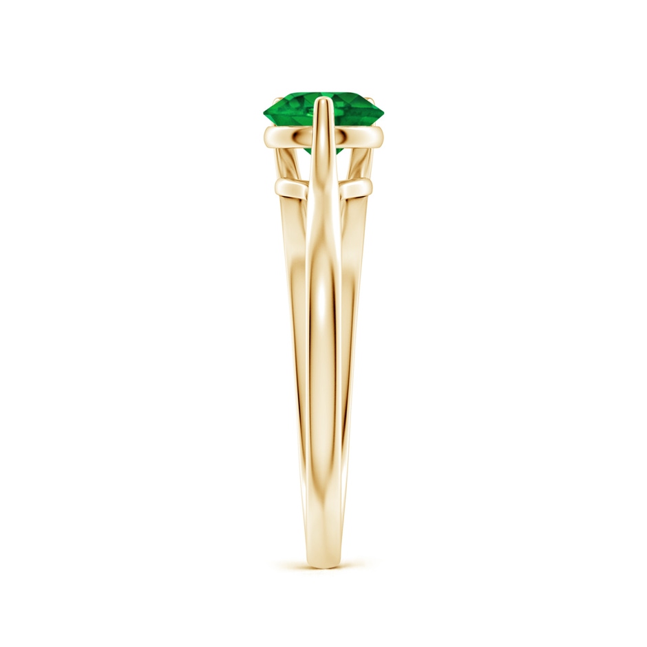 5mm AAAA One Sided Split Shank Round Emerald Solitaire Ring in Yellow Gold side 299