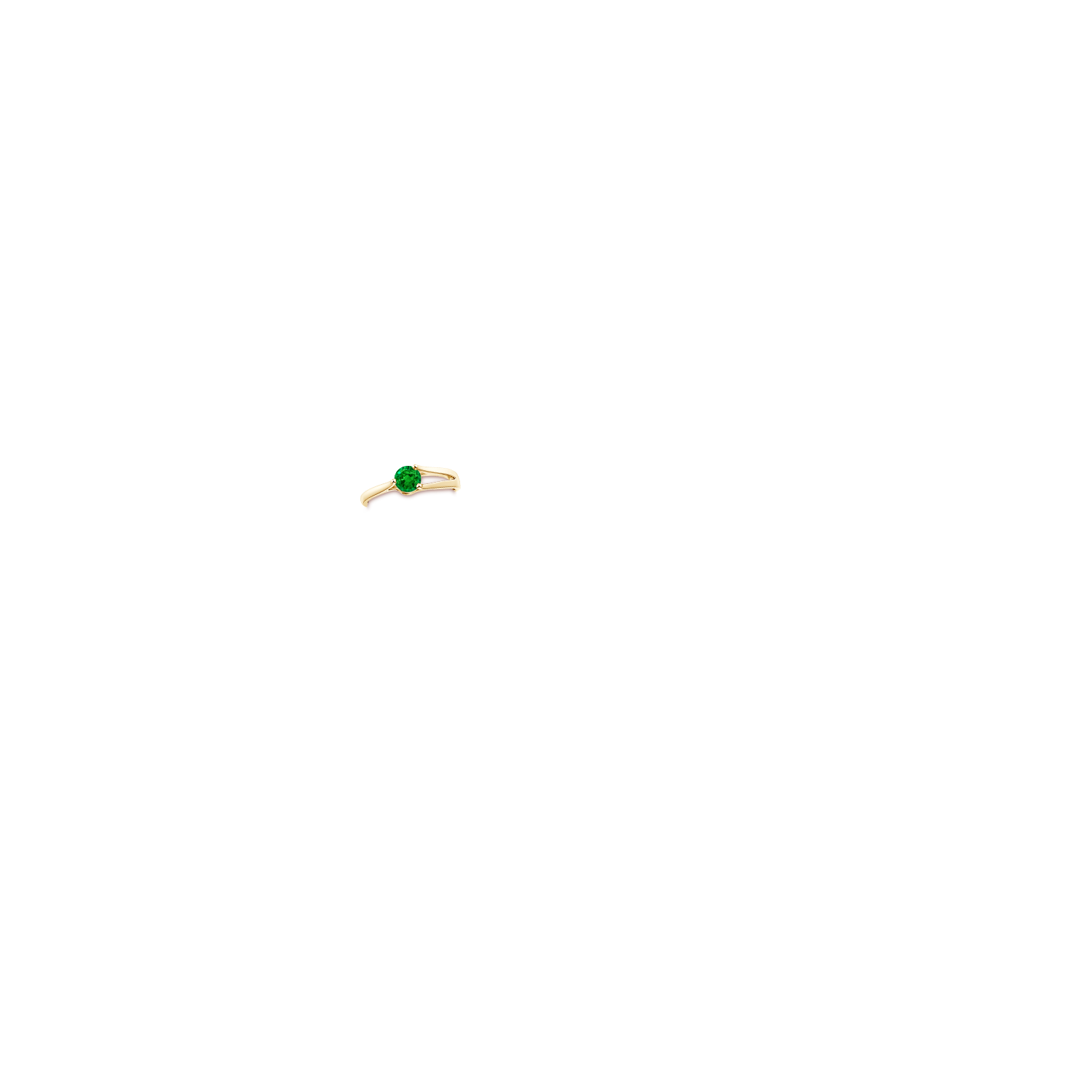 5mm AAAA One Sided Split Shank Round Emerald Solitaire Ring in Yellow Gold - body_hand