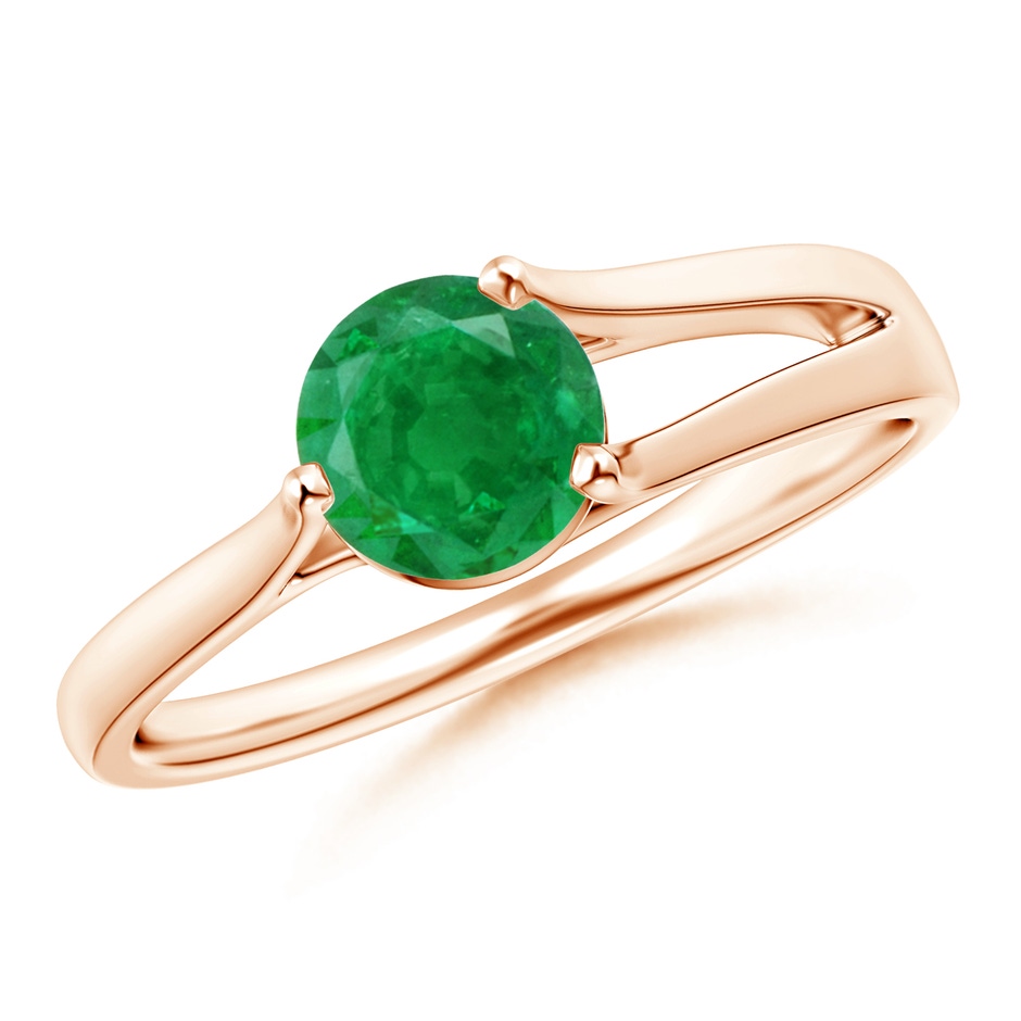 6mm AA One Sided Split Shank Round Emerald Solitaire Ring in Rose Gold 