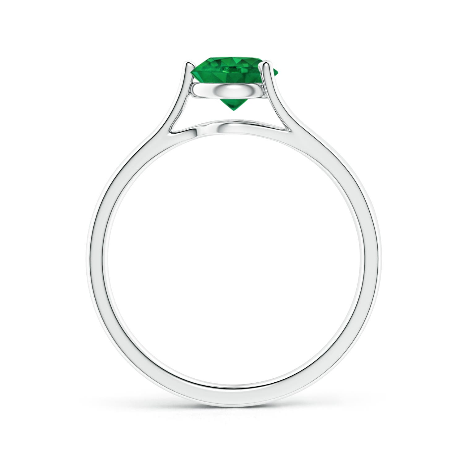 6mm AAA One Sided Split Shank Round Emerald Solitaire Ring in White Gold