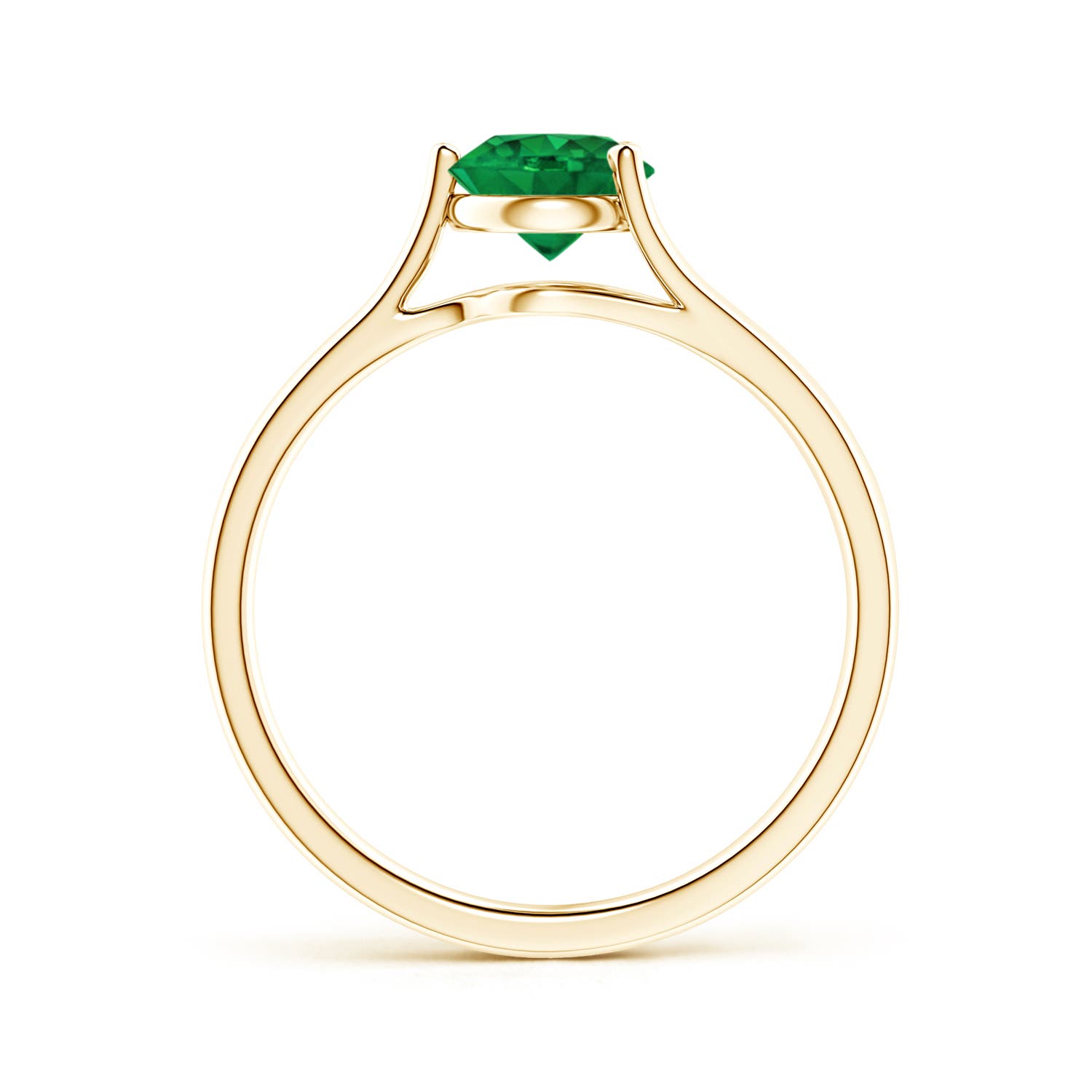 6mm AAA One Sided Split Shank Round Emerald Solitaire Ring in Yellow Gold
