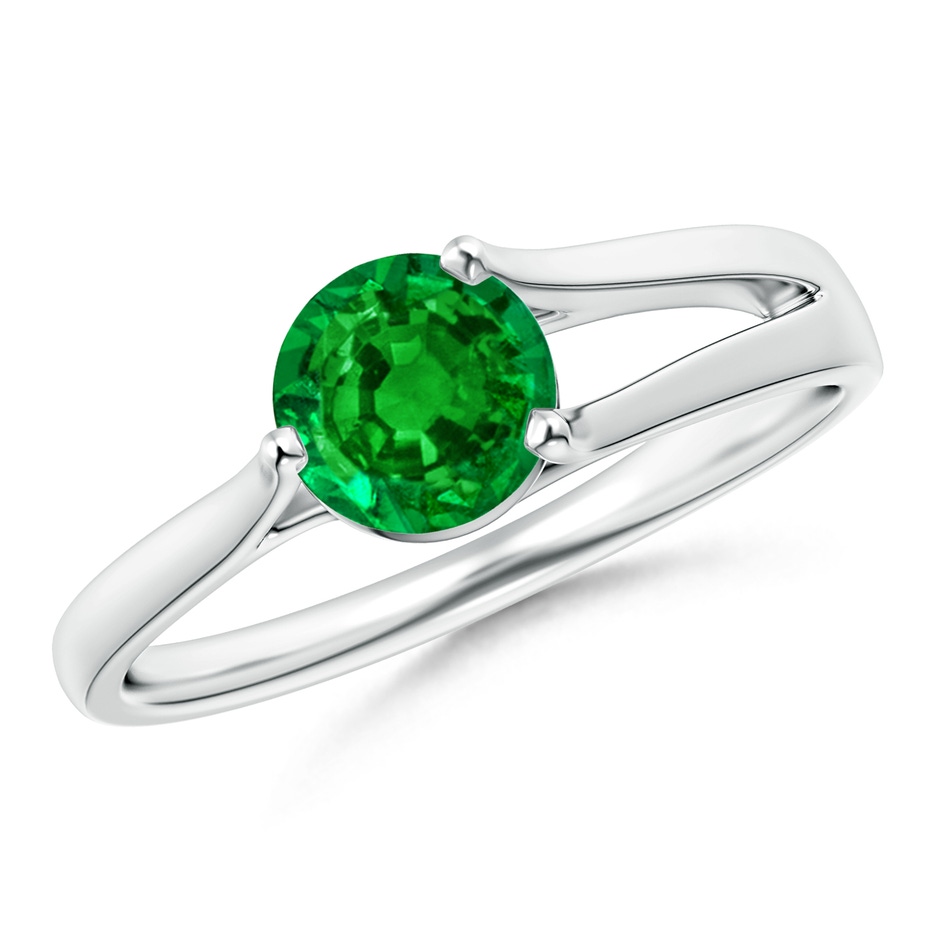 6mm AAAA One Sided Split Shank Round Emerald Solitaire Ring in P950 Platinum 