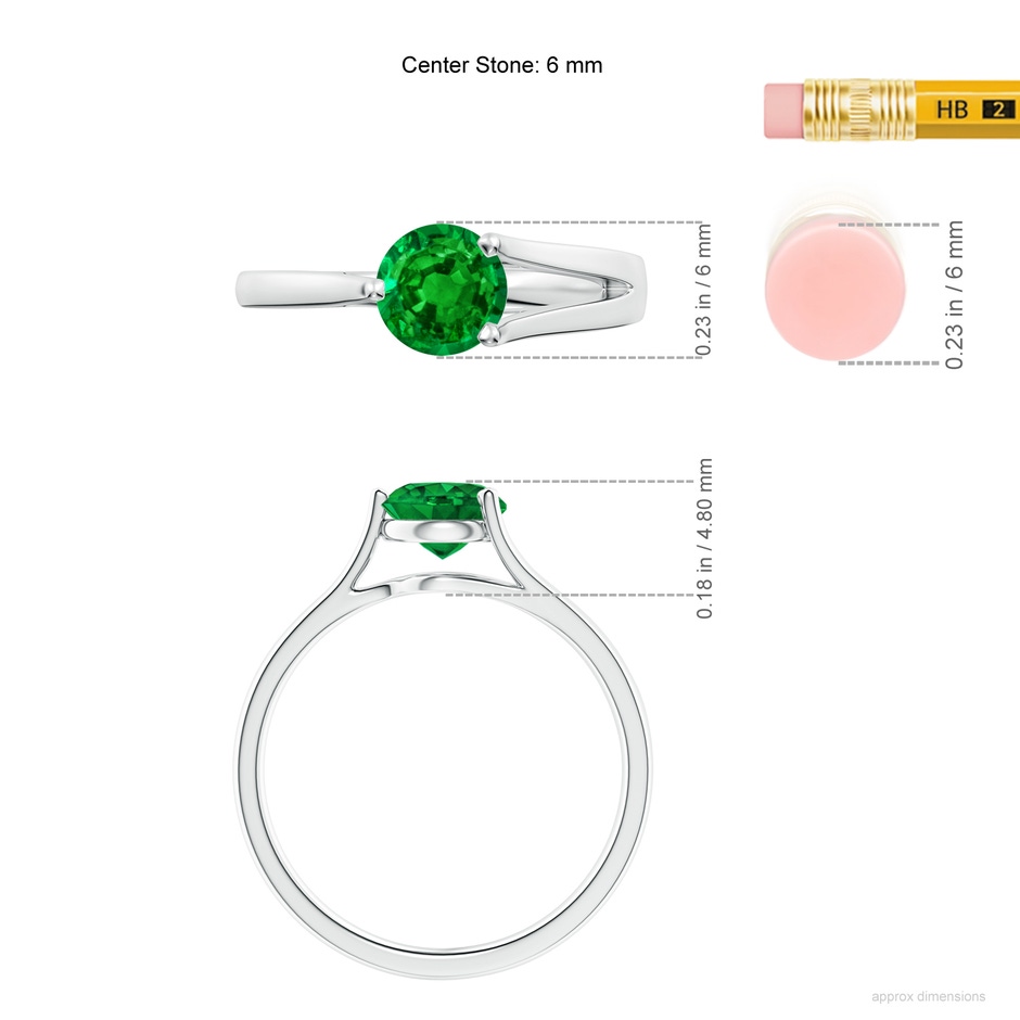 6mm AAAA One Sided Split Shank Round Emerald Solitaire Ring in P950 Platinum ruler