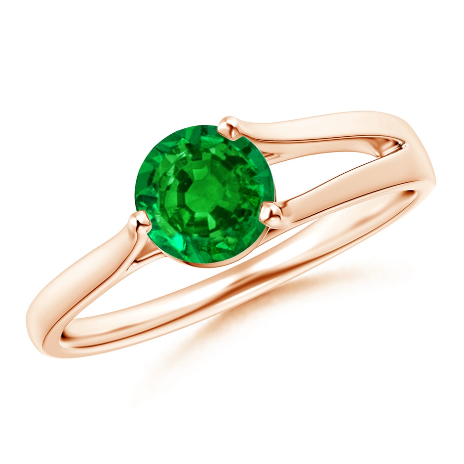6mm AAAA One Sided Split Shank Round Emerald Solitaire Ring in Rose Gold 