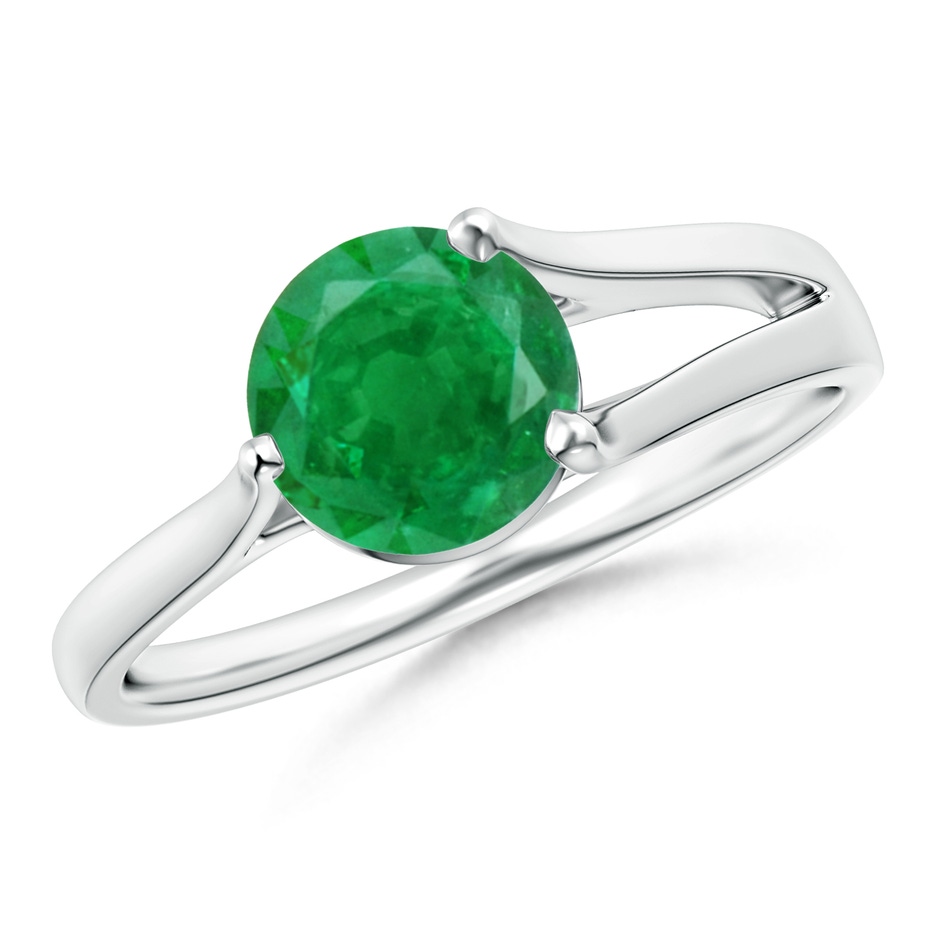 7mm AA One Sided Split Shank Round Emerald Solitaire Ring in P950 Platinum 