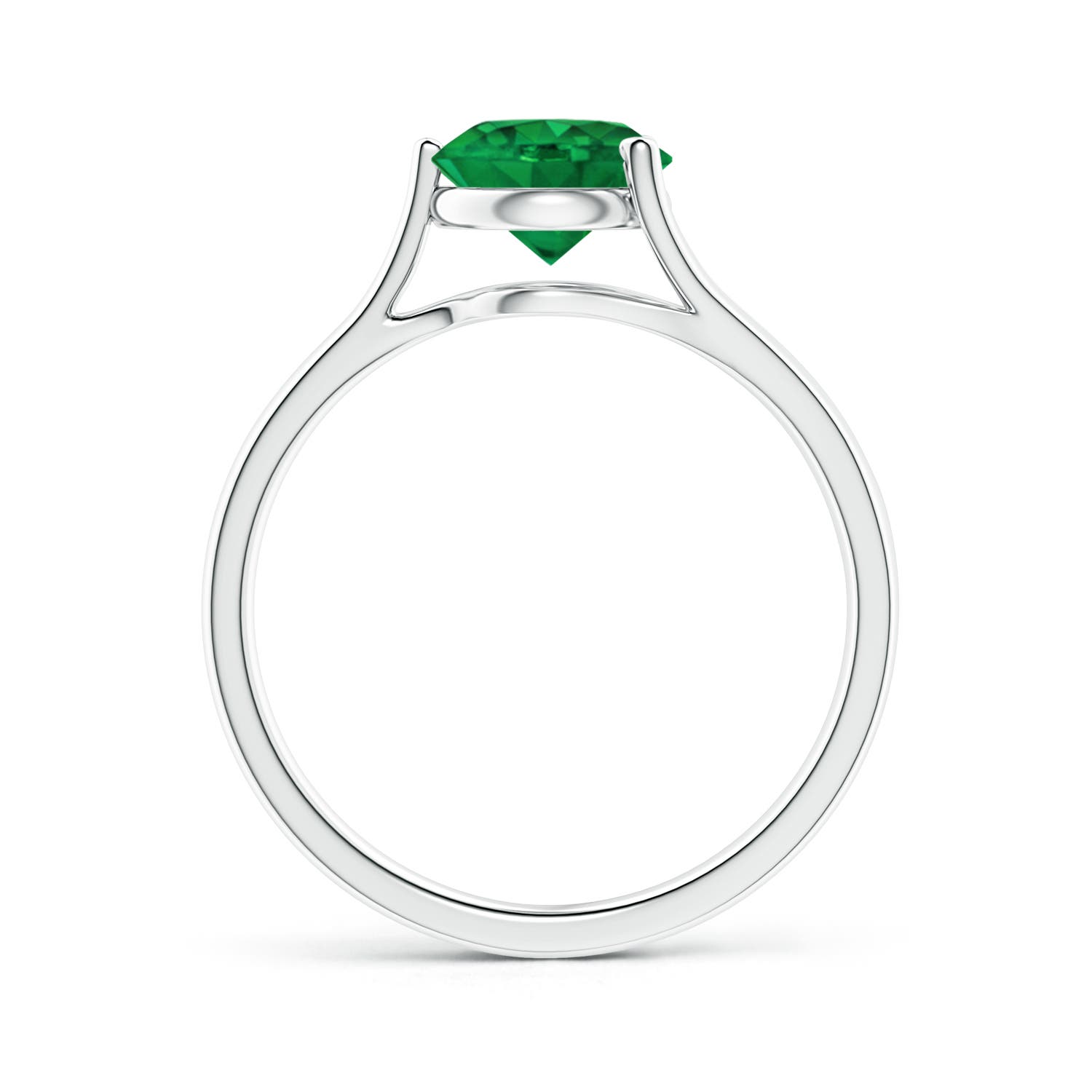 7mm AAA One Sided Split Shank Round Emerald Solitaire Ring in White Gold