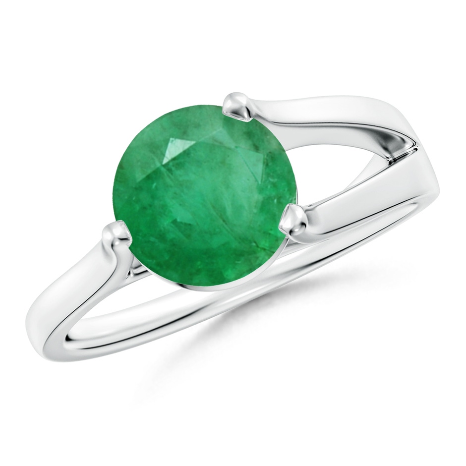 8mm A One Sided Split Shank Round Emerald Solitaire Ring in P950 Platinum 