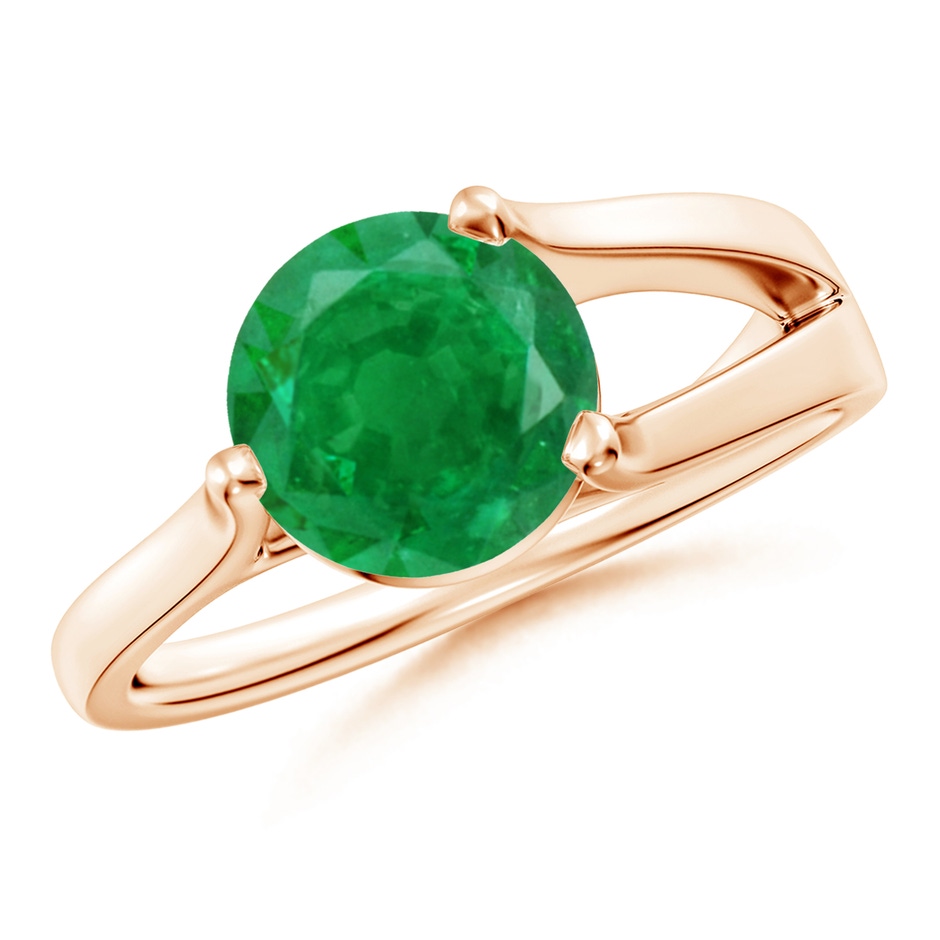 8mm AA One Sided Split Shank Round Emerald Solitaire Ring in Rose Gold 