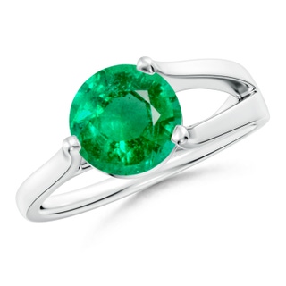 8mm AAA One Sided Split Shank Round Emerald Solitaire Ring in P950 Platinum