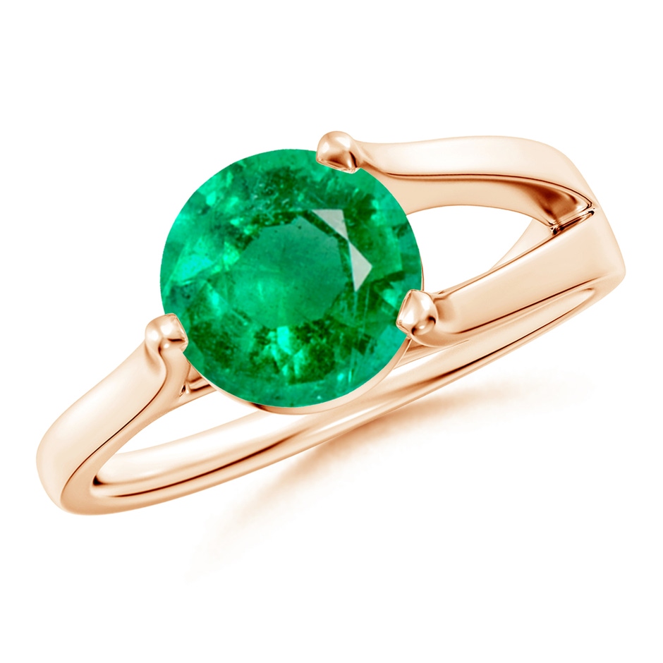 8mm AAA One Sided Split Shank Round Emerald Solitaire Ring in Rose Gold 