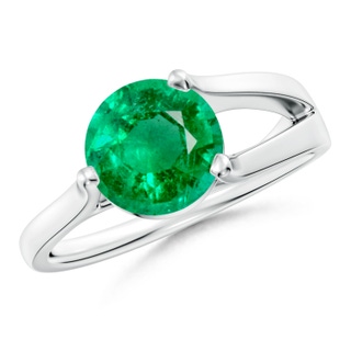 8mm AAA One Sided Split Shank Round Emerald Solitaire Ring in S999 Silver