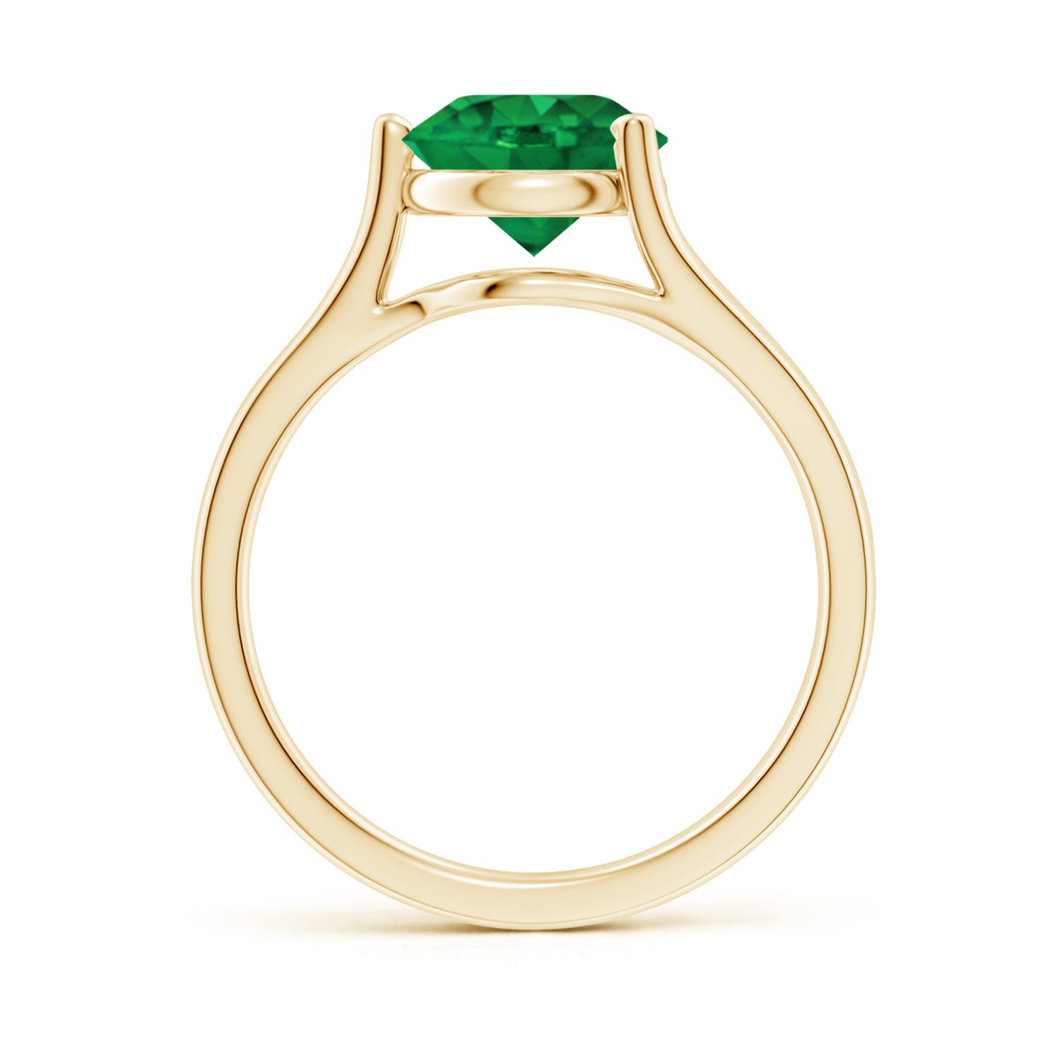 8mm AAA One Sided Split Shank Round Emerald Solitaire Ring in Yellow Gold