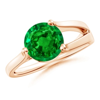 8mm AAAA One Sided Split Shank Round Emerald Solitaire Ring in Rose Gold